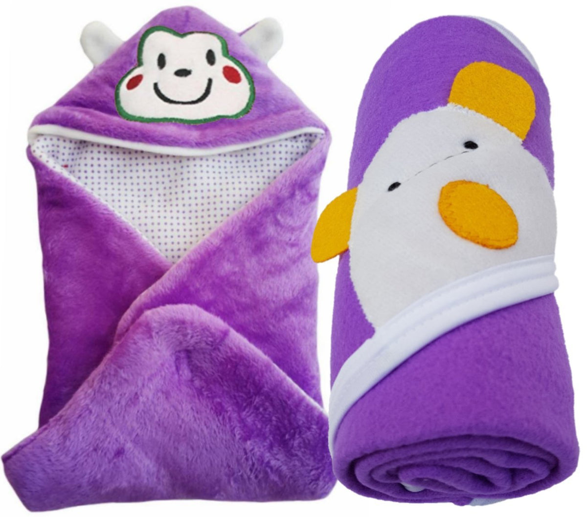 BRANDONN Newborn Combo of Shearing Velvet and Fleece Hooded Baby Blanket (Pack of 2, Purple)