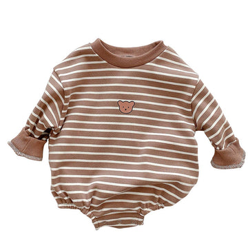 Famuka Baby Romper Sweatshirt Cotton Spring Autumn Clothes Boys Girls One Piece Bodysuit (Brown, 3-6 Months)