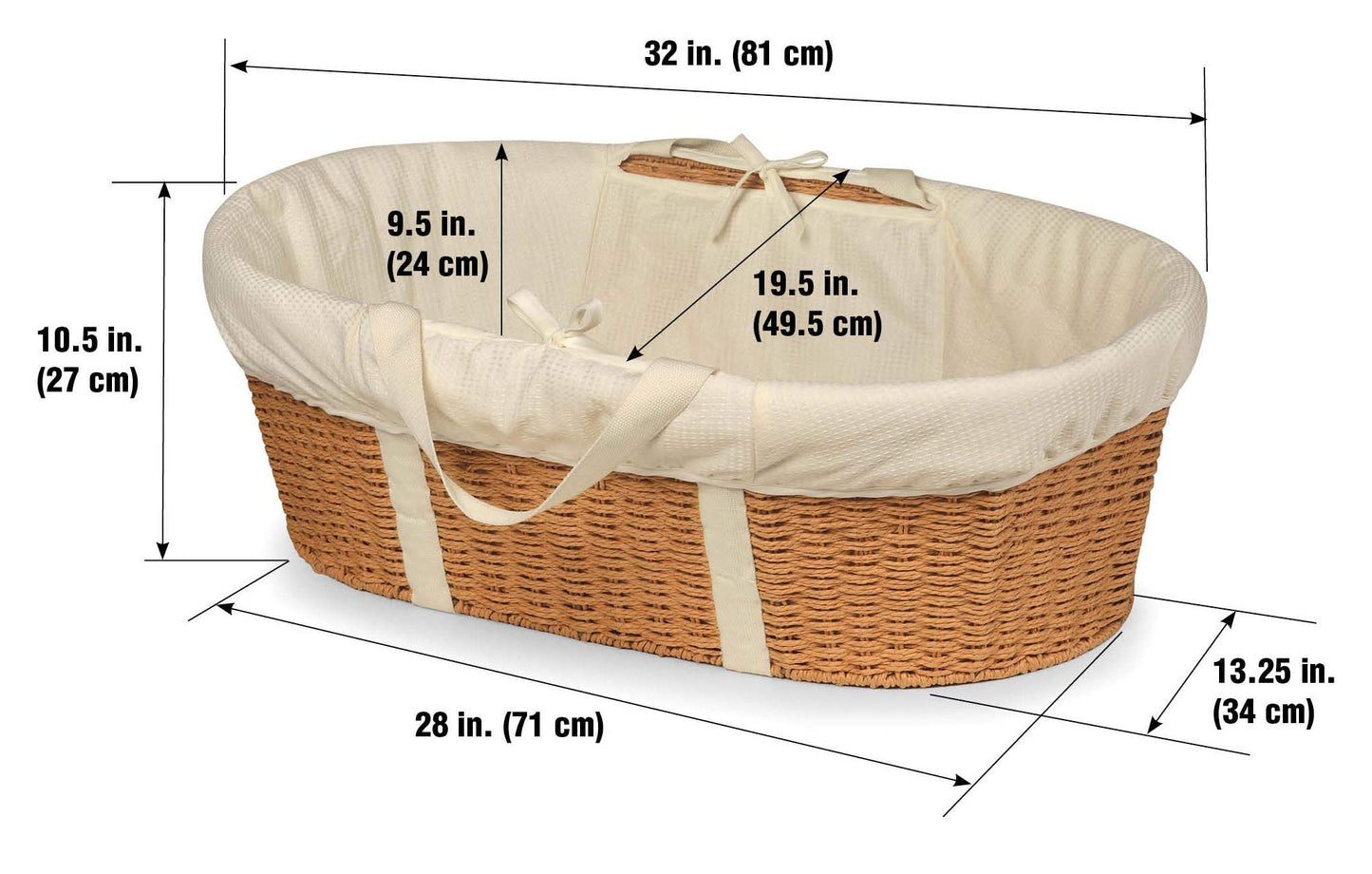 Badger Basket Wicker-Look Woven Baby Moses Changing Basket With Pad And Cover - Light Brown/Ecru