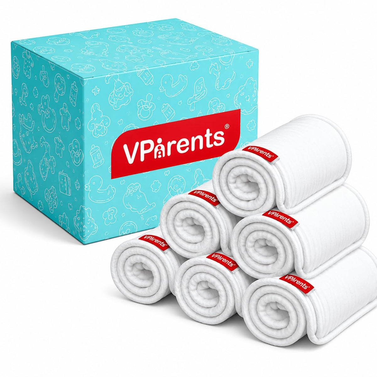 Vparents Cloth Diaper Inserts For Cloth Diaper High Absorbent 6 Layer Washable Reusable Wet Free Booster Pads Smart Dry Feel Soa