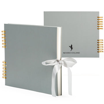 Never Ever Land Scrapbook Album - 12X10 Grey Scrap Book. Scrapbooking Supplies, Memory Book, Wedding Guest Book, Photo Album, Ba