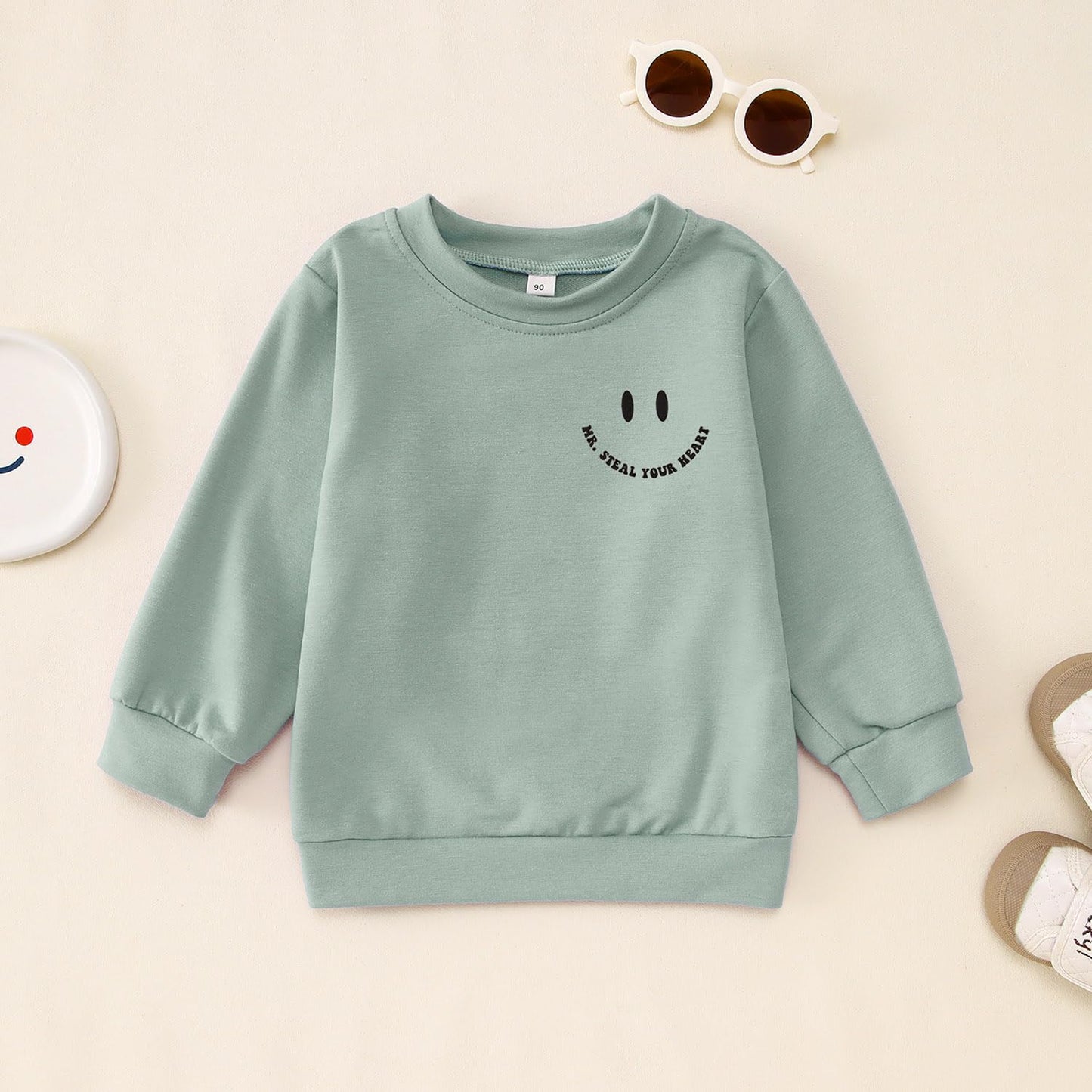 Ritatte Toddler Boy Valentine'S Day Sweatshirt Mr. Steal Your Heart Shirt Kids Valentines Crewneck Long Sleeve Pullover Tops(Gre