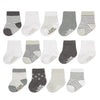 Fruit Of The Loom Baby 14-Pack Grow & Fit Flex Zones Cotton Stretch Socks - Unisex, Girls, Boys (12-24 Months, Grey Stripe)