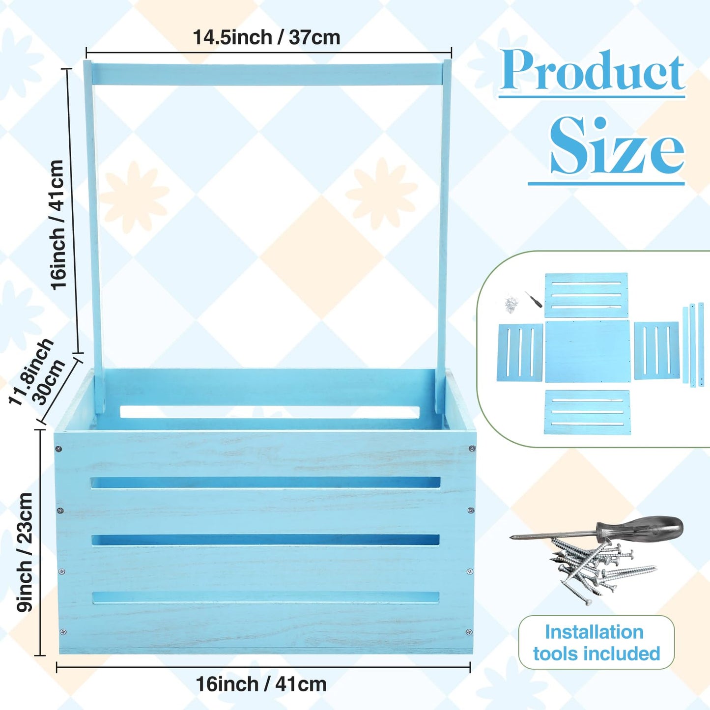 Suzile Wooden Shower Party Crate Closet, Shower Party Basket With Handle Storage Crate Hamper, Shower Party Wooden Gift Crate, P