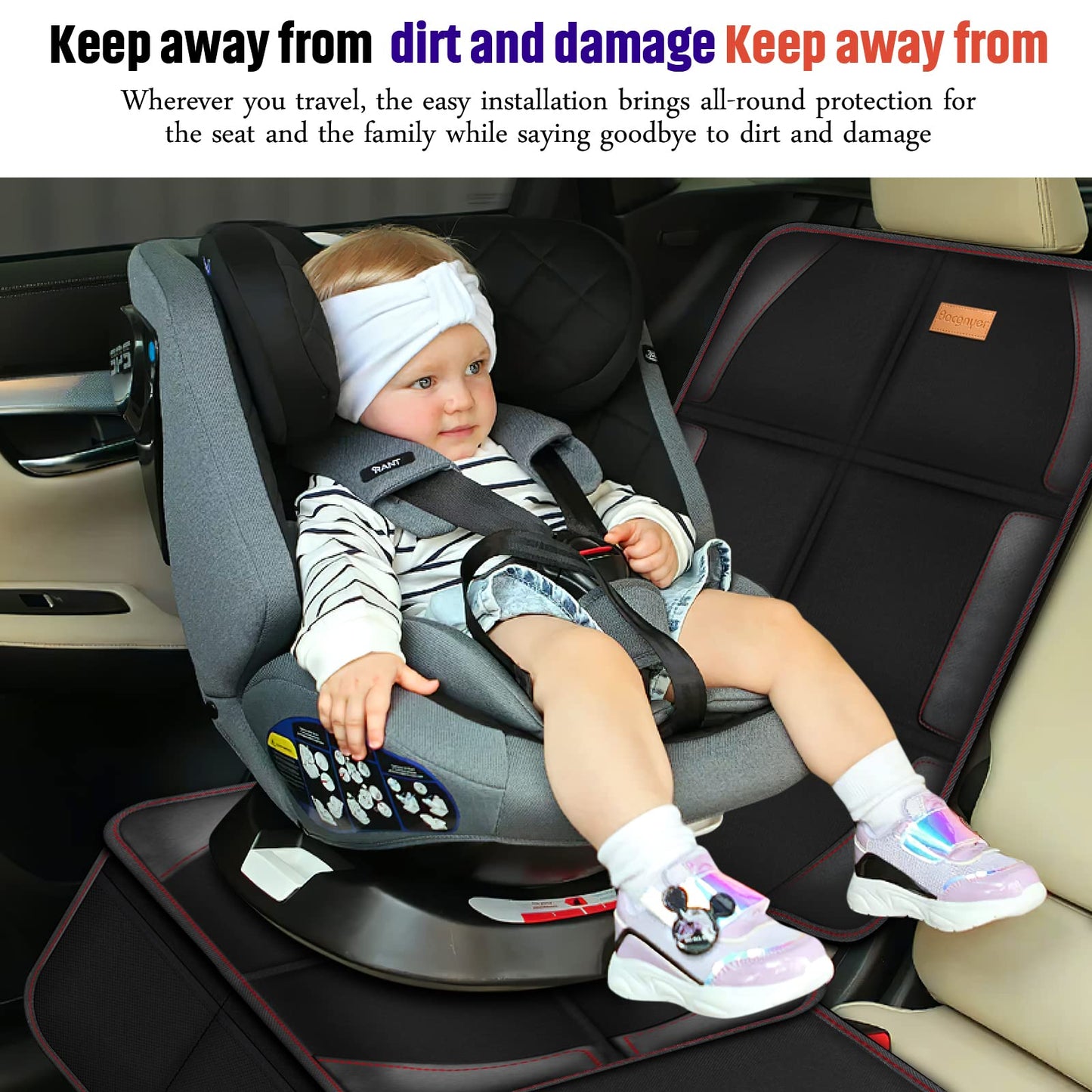Car Seat Protector, 2 Pack Of Seat Protectors, Thickest Padded 600D Fabric Padding, Waterproof, Durable, Anti Slip Backing, Chil