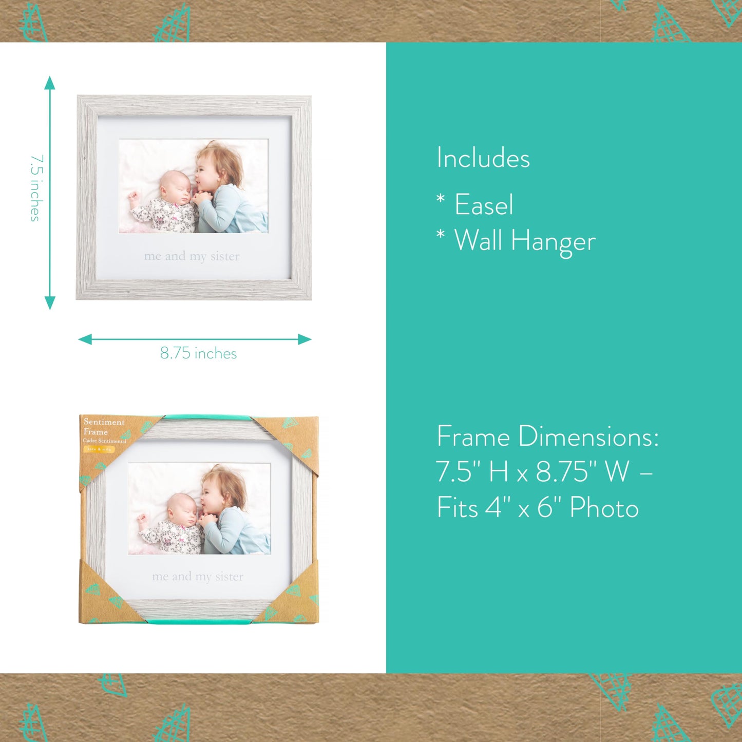 Kate & Milo Rustic Me & My Sister Frame, Sibling Keepsake, Ideal Little Or Big Sister Gift, Gender Neutral Nursery Decor