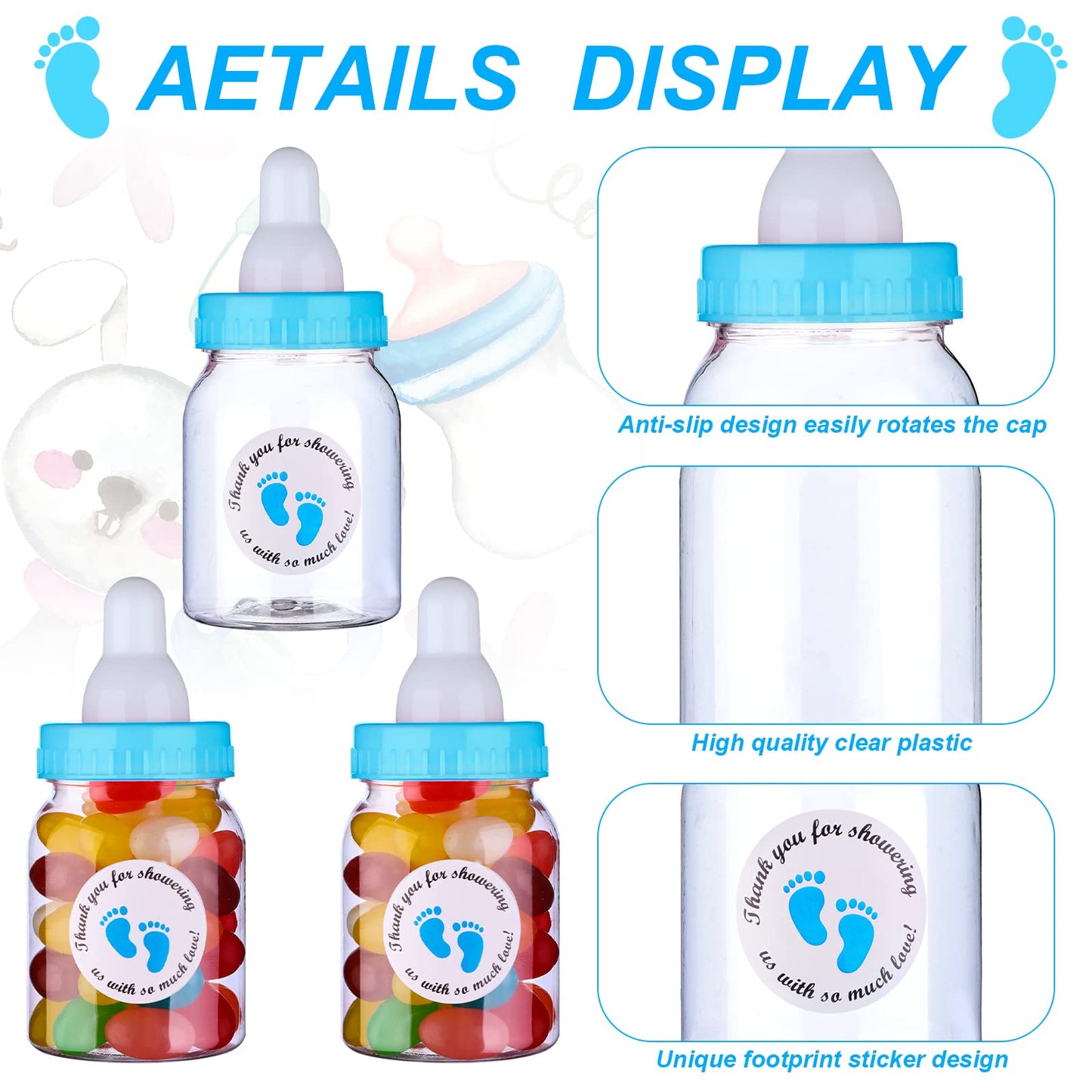 62 Pcs 3.5 Inch Baby Mini Milk Bottle Baby Shower Favor With 500 Adhesive Thank You For Showering Stickers, Small Plastic Candy