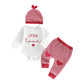 Rarjuiey My First Valentines Baby Boy Outfit Lover Boy Long Sleeve Romper Pants Hat Infant Onesie Newborn Clothes Outfits (Valen