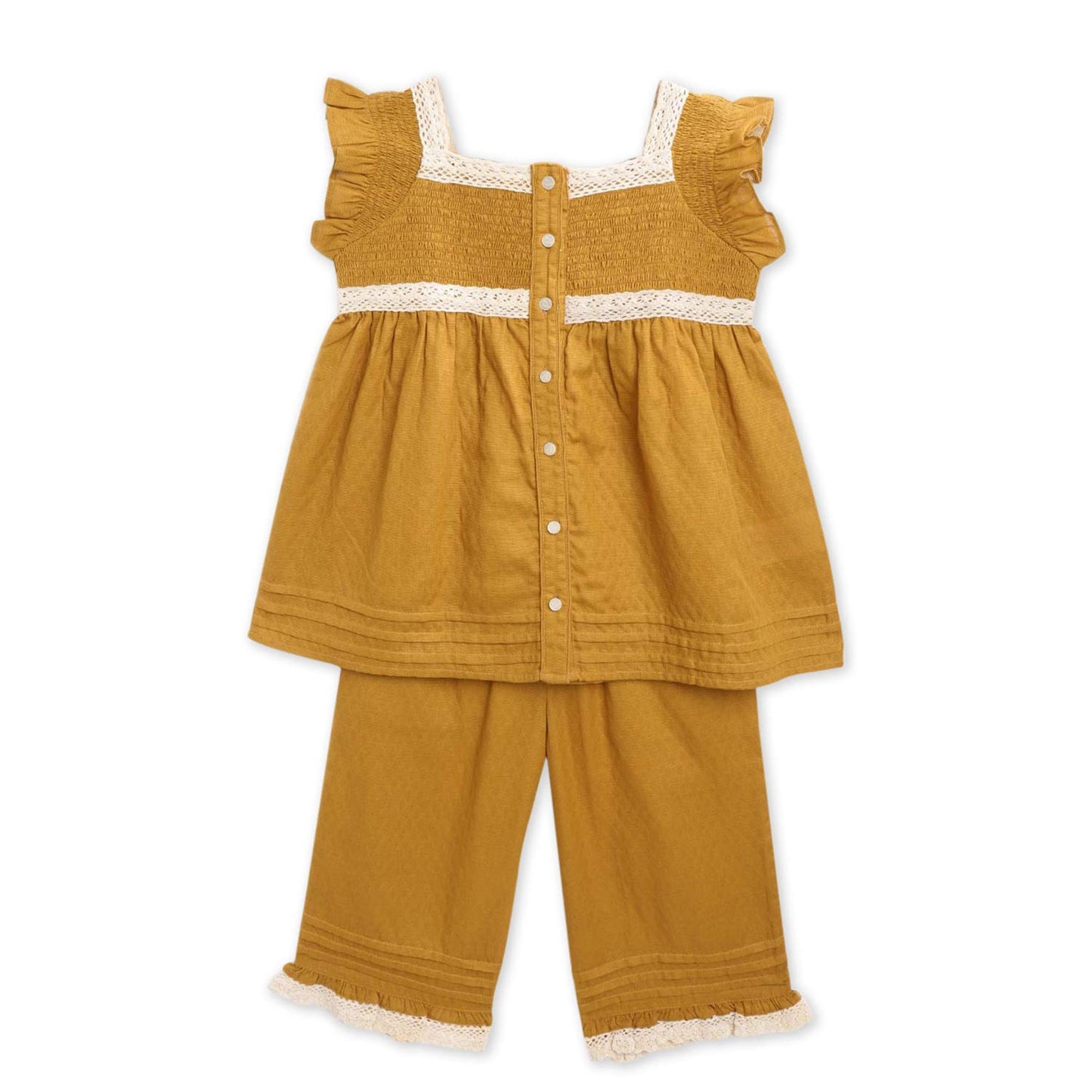 Cherry Crumble Mustard Solid 100% Cotton Short Sleeves Square Neck Night Wear Regular Fit Lace Summer Nightsuit for Girls
