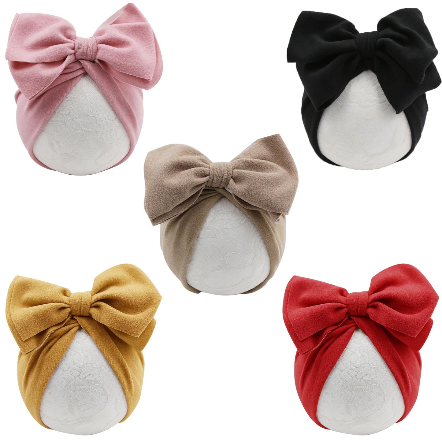 Dreshow Bqubo 5 Pcs Baby Cotton Hats Big Bow Knotted Headwrap Turban Baby Infant Beanie Baby Girl Soft Cute Toddler Cap For Wint