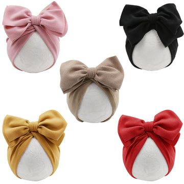 Dreshow Bqubo 5 Pcs Baby Cotton Hats Big Bow Knotted Headwrap Turban Baby Infant Beanie Baby Girl Soft Cute Toddler Cap For Wint