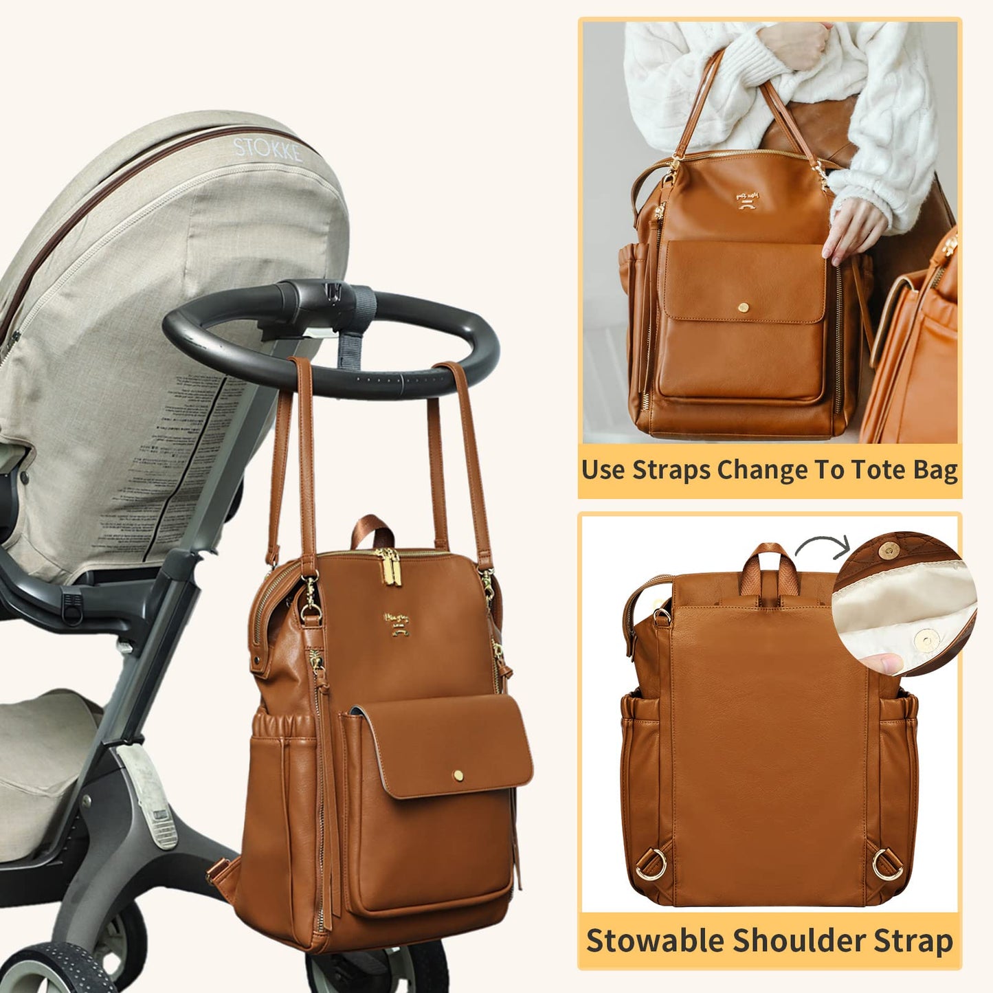 Miss Fong Diaper Bag Backpack Baby Diaper Bag For Girls And Boys, Leather Diaper Bag Backpack Diaper Bag Purse With 13 Pockets D