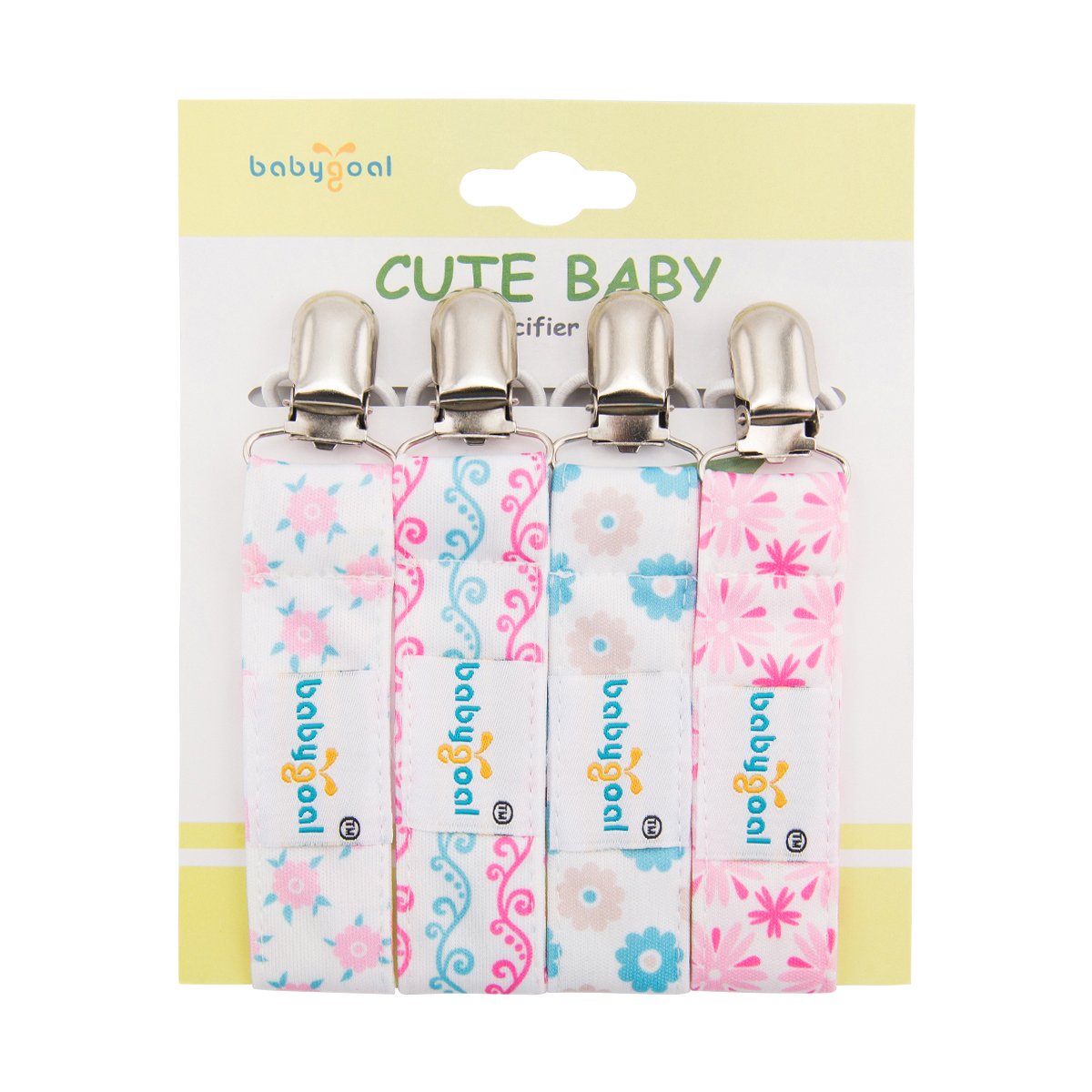 Babygoal Baby Girl Pacifier Clips With Pacifier Case, 4 Pack Metal Teething Clips & Pacifier Clips For Boys And Girls Fits Most