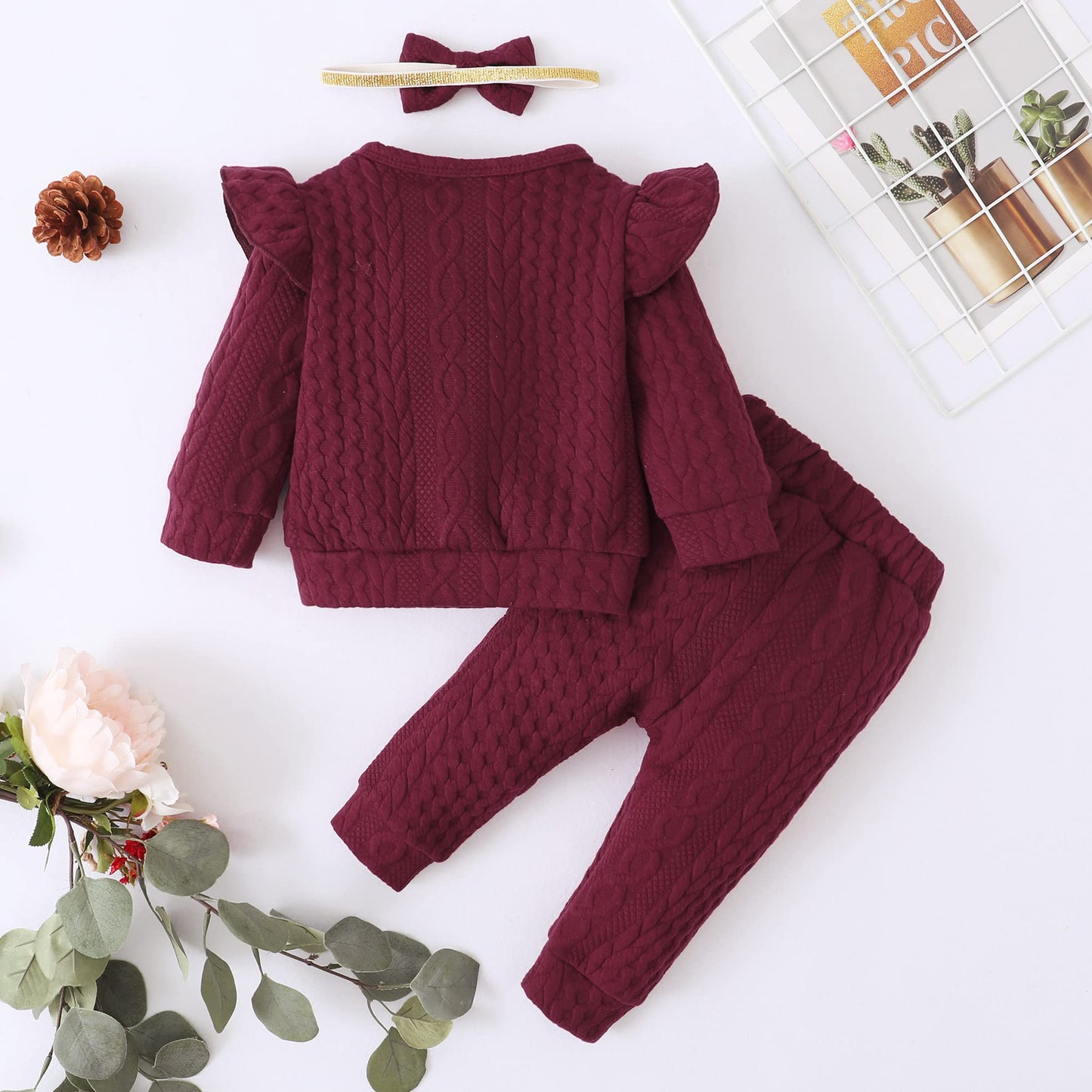 Toddler Baby Girl Clothes Top Pants Set Baby Girl Outfit Cute Baby Girl Gifts Baby Clothes Girl Clothing Maroon 18-24 Months Gir