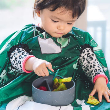 Grabease Allover Waterproof Bib For Self-Feeding Infants And Toddlers, Machine Washable, Ages 6-24 Months, Forest Green