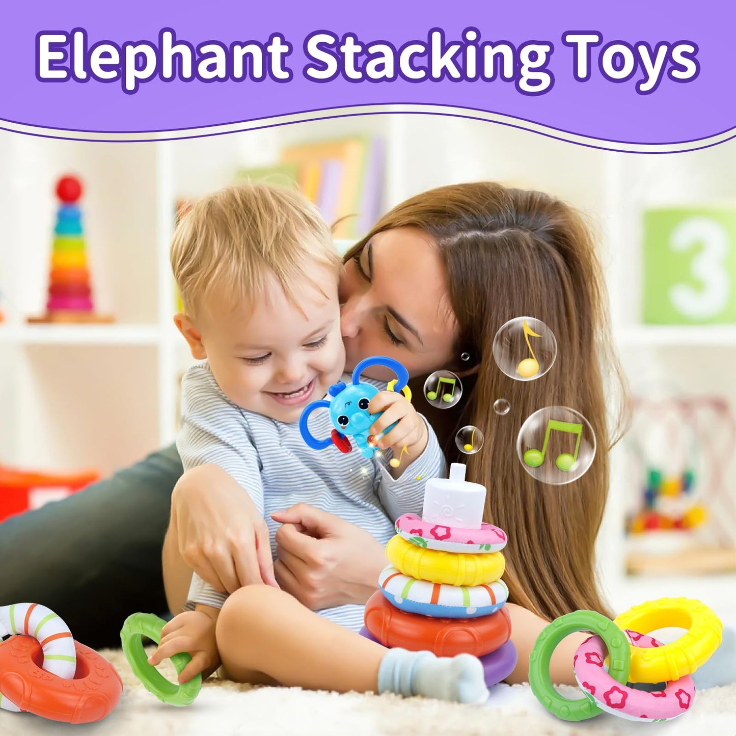 4 in 1 Baby Toy for 6 12 18 Month, Learning Toys for Babies 6-12 Months, Baby Busy Cube Toys, Stacking Toys, Unicorn Pull String