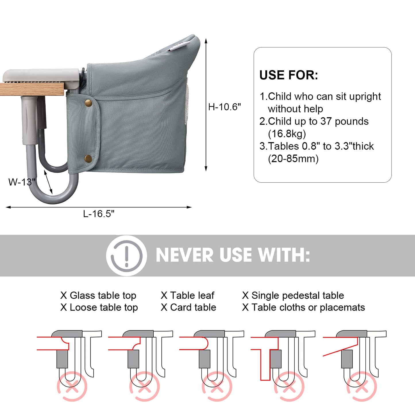 Hook On Chair, Veeyoo Clip On High Chair Folding Fast Table Chair With Storage Bag, Portable Baby Feeding Seat Attach To Table F