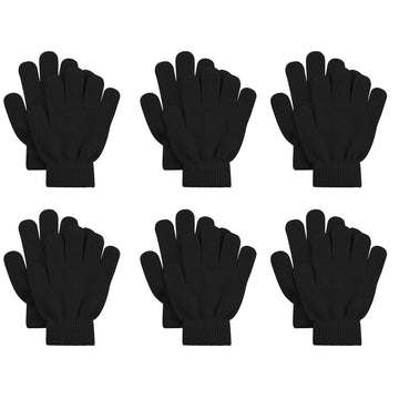 6 Pairs Kids Magic Gloves Winter Warm Full Fingers Gloves Soft Knitted Mittens For Baby Boys Girls 6Black
