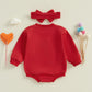 Lagkiyoj Newborn Baby Girl Valentines Day Outfit Letter Embroidery Oversized Sweatshirt Bubble Romper Infant Spring Clothes