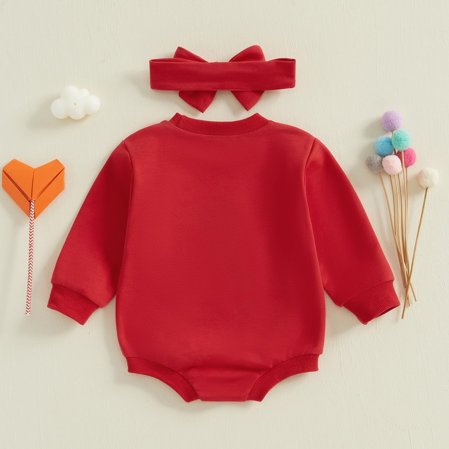Lagkiyoj Newborn Baby Girl Valentines Day Outfit Letter Embroidery Oversized Sweatshirt Bubble Romper Infant Spring Clothes