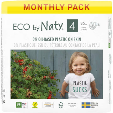 Eco By Naty Baby Diapers - Plant-Based Eco-Friendly Diapers, Great For Baby Sensitive Skin And Helps Prevent Leaking (Size 4, 15