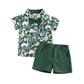 Tsnbre Toddler Baby Boy Clothes Shorts Set Dinosaur Print Shirt Short Sleeve Button Down Top Solid Shorts Summer Outfit (Dinosau