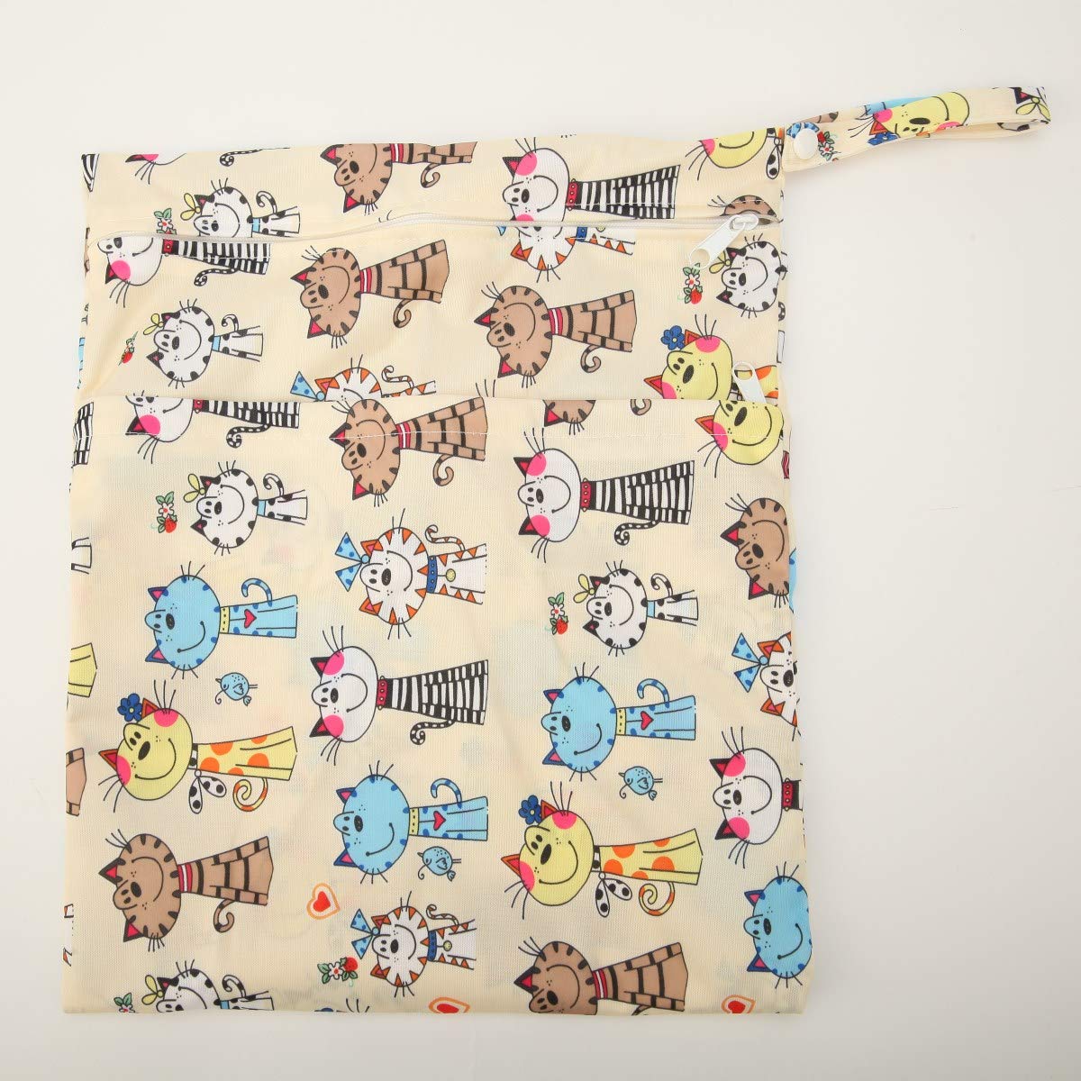 Sigzagor Medium Wet Dry Bag Baby Cloth Diaper Nappy Insert Bag Reusable Washable With Two Zippered Pockets (Cats)