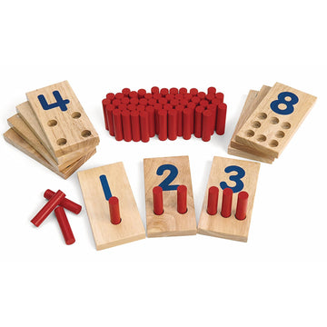 Excellerations Peg Number Board | Included: 10 Rubberwood Boards + 55 Wood Pegs + Storage Bag | Montessori Math Materials, Learn