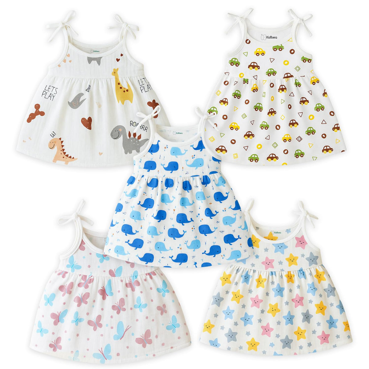 Kidbea 100% Organic Cotton Newborn Baby Girls Sleeveless Dress | Casual Muslin Frock Infant  5 Cute Prints (912 Months)