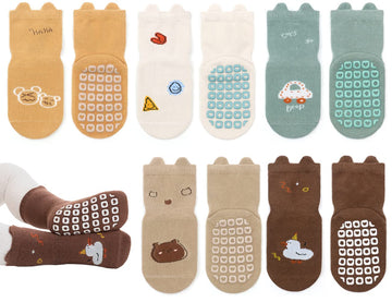 Exegawe Toddler Non Slip Socks, Cute Baby Socks With Grips Crew Socks 5 Pairs(F-5 Mix Colors,S)