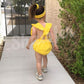 Shalofer Baby Girls One Year Old Outfits First Birthday Romper Cute Backless Ruffles Jumpsuit With Headband (Yellow,6-12 Months)