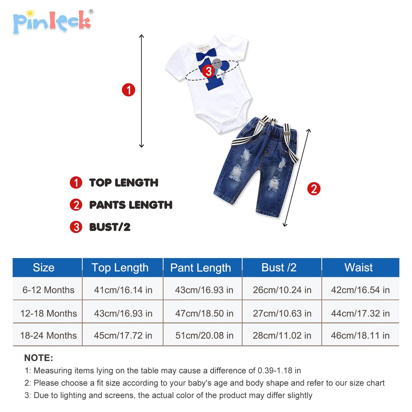 Pinleck Toddler Baby Boy Birthday Clothes Set Bowtie Romper Suspenders Ripped Denim Pants Outfits (Birthday Balloon-1Short, 18-2