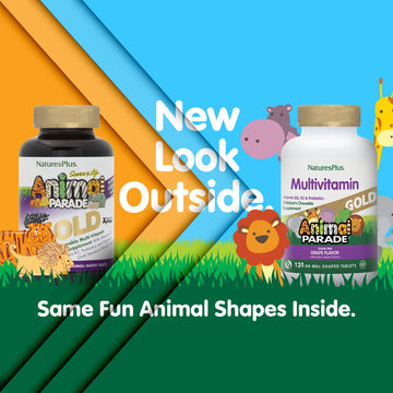 Natures Plus Animal Parade Gold Children'S Multivitamin, Grape Flavor - 120 Chewable Animal Shaped Tablets - Vegan, Gluten Free