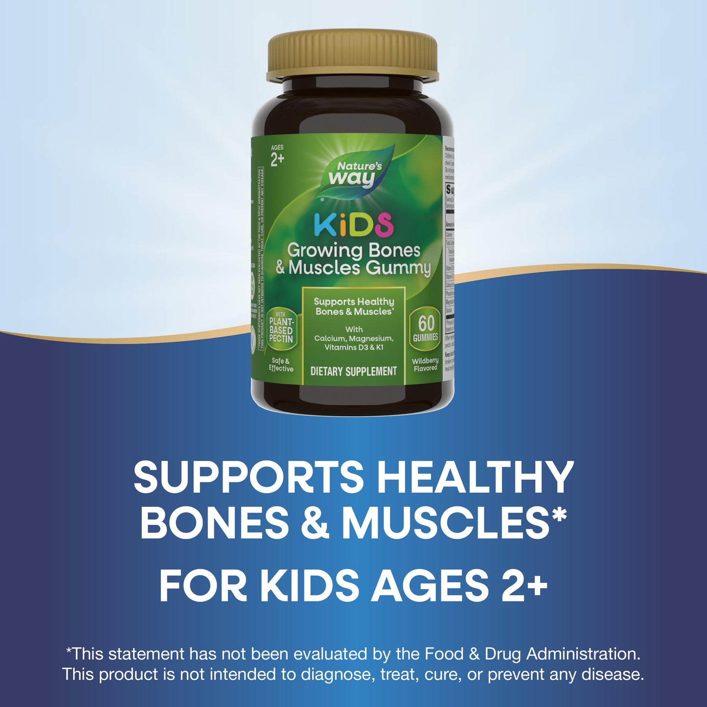 Nature'S Way Kids Growing Bones & Muscles Gummies, Supports Healthy Bones & Muscles*, Calcium, Magnesium, Vitamins D3 & K1, Ages
