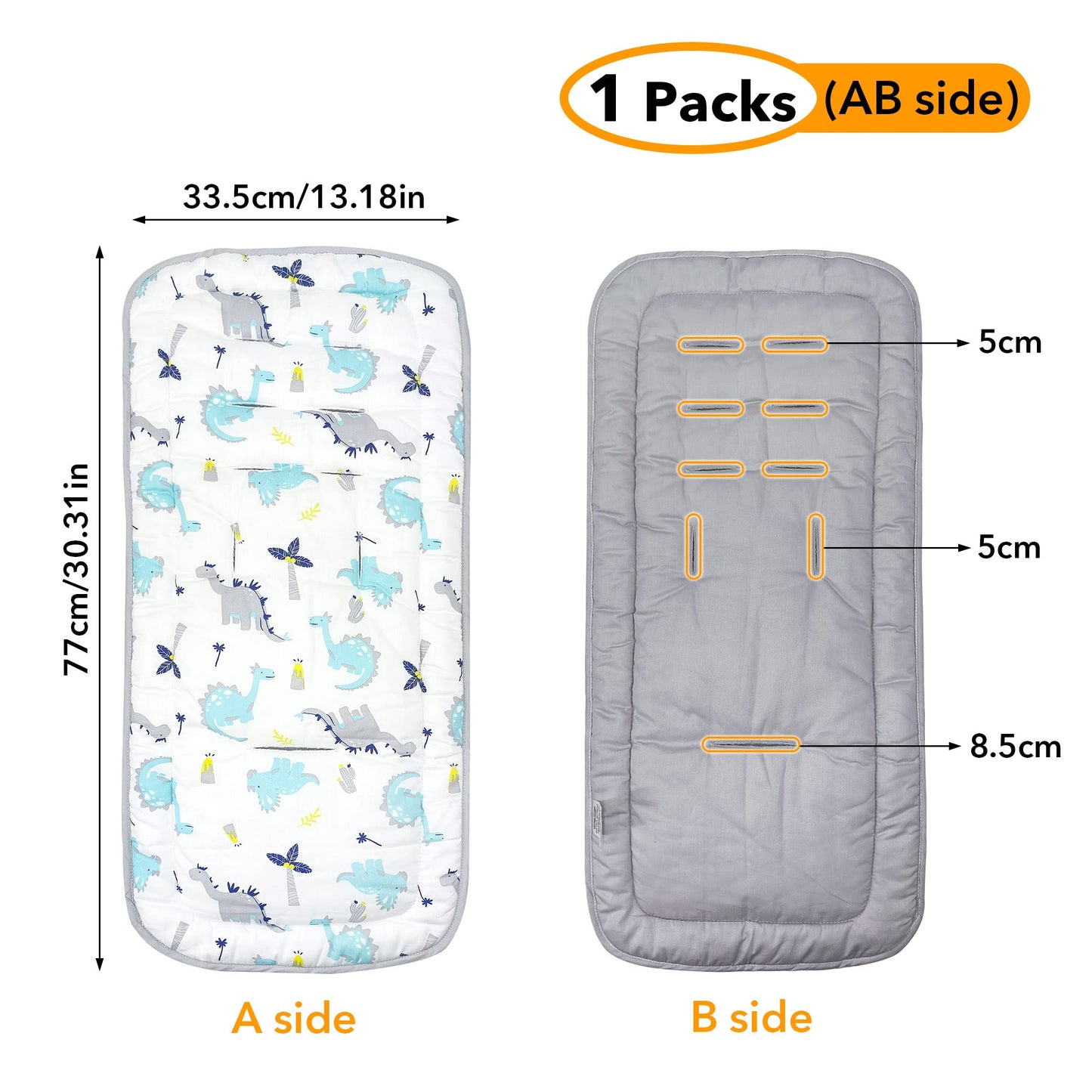 Baby Stroller Cushion, Universal Breathable And Soft Newborn Stroller Mat, 100% Cotton Cover Toddler Seat Pad Liner For Stroller