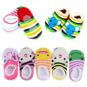 Fly Love 5 Pairs Baby Toddler Newborn Infant Stripes Anti Slip Non Skid Socks No-Show Crew Boat Cotton Slipper Sock