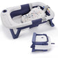 Baby Bathtub for Newborn with Thermometer & 1 Soft Floating Cushion,Portable Travel Bathtub with Drain Hole (Blue)