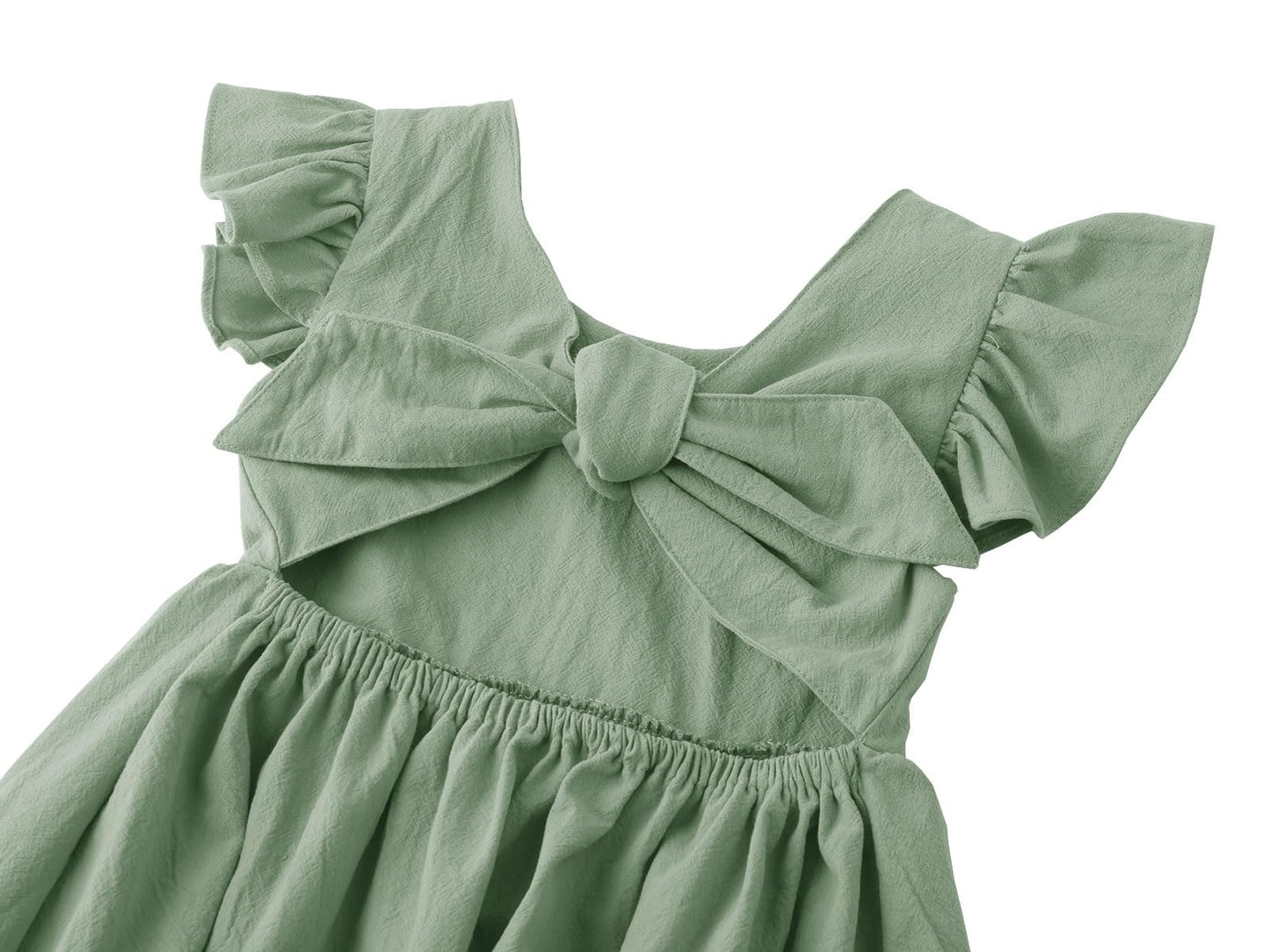 Dutebare Toddler Girls Dress Cotton Linen Ruffle Halter Sleeveless Kids Casual Summer Beach Party Dresses Green 110