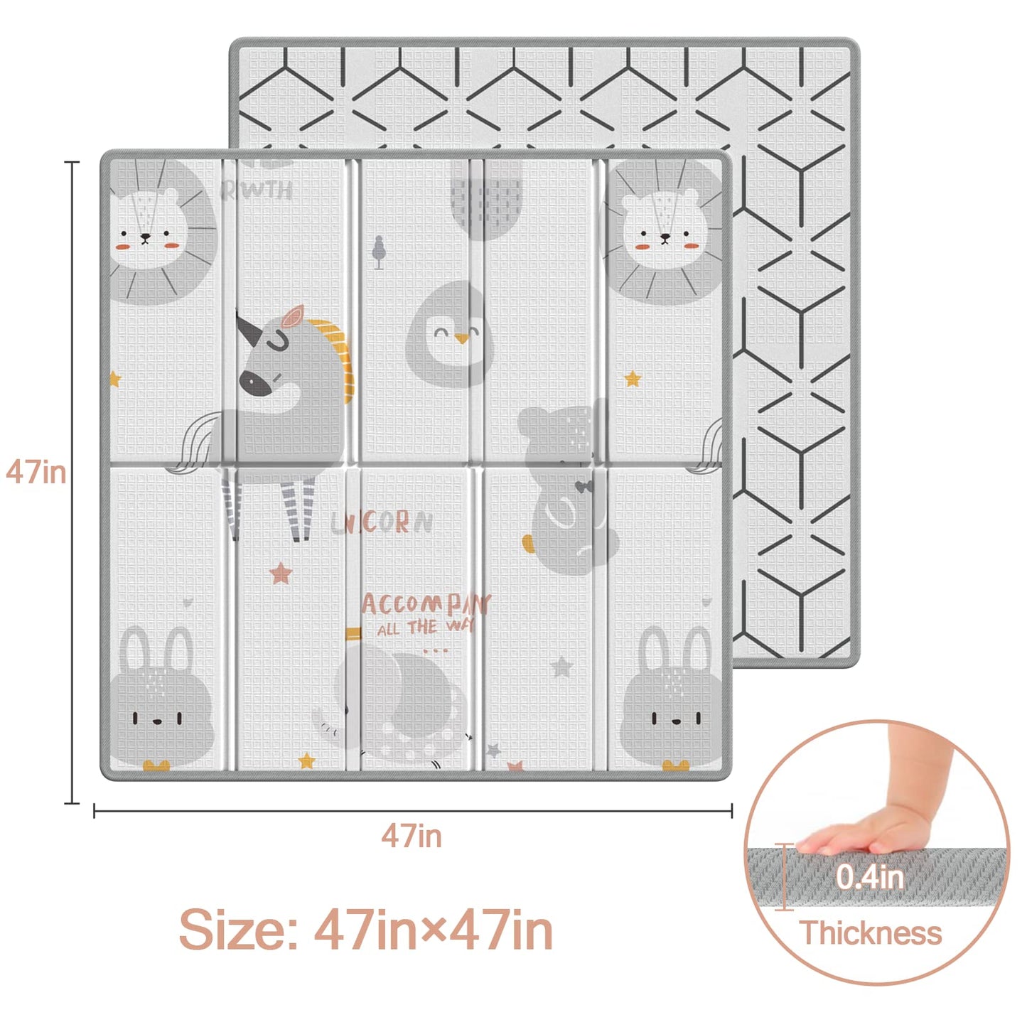 Zeebaba Baby Play Mat, 47'X47' Foldable & Reversable Play Mat, 0.4' Thick Waterproof Foam Play Mat, Unicorn Baby Mat, Foam Pl