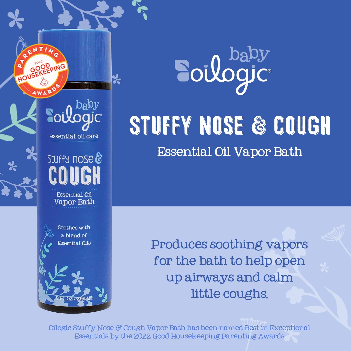 Oilogic Stuffy Nose and Cough Vapor Bath Relief for Babies & Toddlers, Essential Oil Breathe Blend - Naturally Soothes with 100%