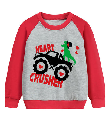 Baby Boy Sweatshirt Dino Valentine'S Day Love Heart Crusher Monster Truck Round Neck Long Sleeve Shirts Kid Pullover 4T