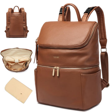 Yomiky Leather Diaper Bag Backpack for Boy Girl Twins, Toddler Diaper Bag with Multiple Pockets, Cooler Compartment