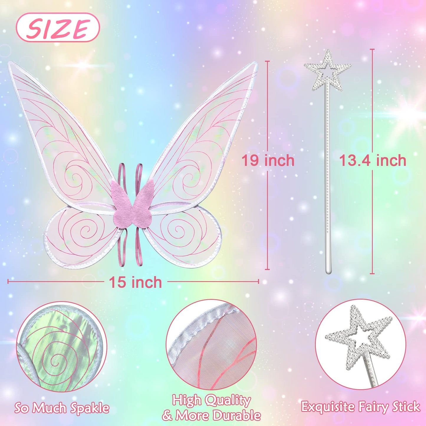 Quescu Fairy Wings For Adults,Butterfly Wings For Girls,Angel Wings,Fairy Costume For Women Halloween Dress Up Party Favor (Pink