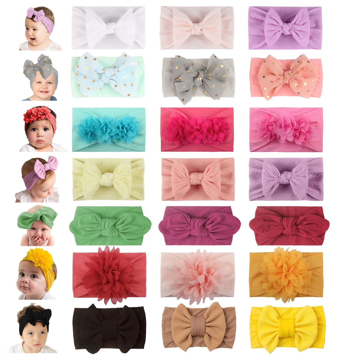 Wzt 21Pcs Baby Nylon Headbands 7 Styles Hairbands Hair Bow Elastics For Girl Headbands With Bows Newborns Infant Toddlers
