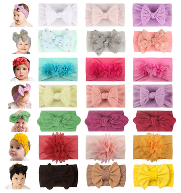 Wzt 21Pcs Baby Nylon Headbands 7 Styles Hairbands Hair Bow Elastics For Girl Headbands With Bows Newborns Infant Toddlers
