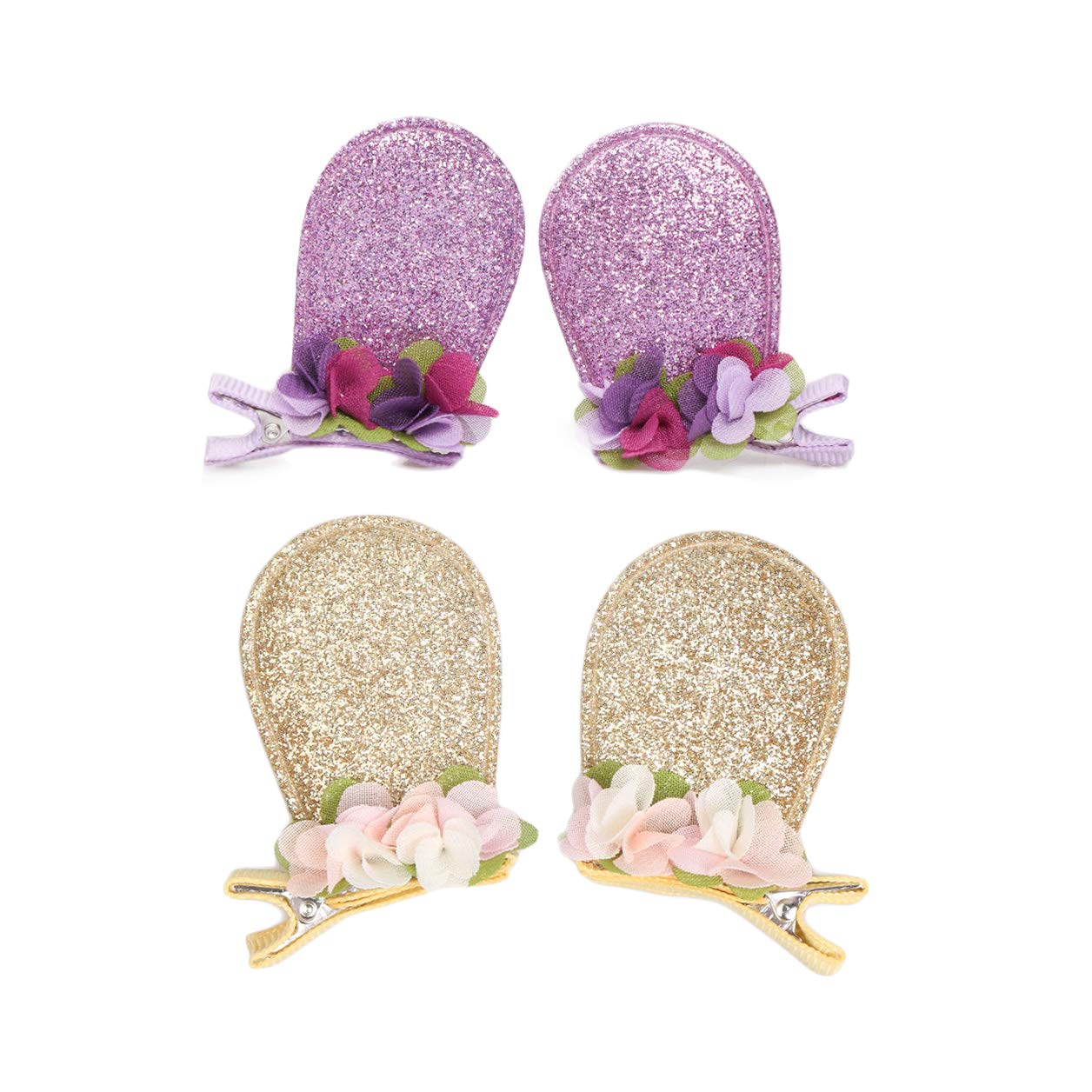 Easter Bunny Hair Clips Hairpins With Glitter Rabbit Ears Baby Girls Hair-Clip Jhe14 (Gold-Puprle) 1 Count (Pack Of 1)