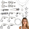Y2k Accessories Set Included Y2k Silver Layered Necklace Star Hair Clip Y2K Star Bracelet 2000s Vintage Jewelry Set for Women(St