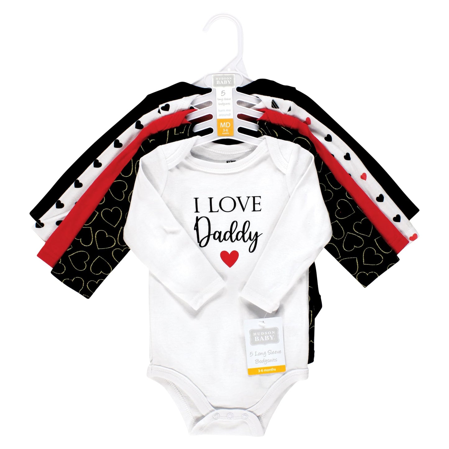 Hudson Baby Unisex Baby Cotton Long-Sleeve Bodysuits, Girl Daddy Red Black, Preemie