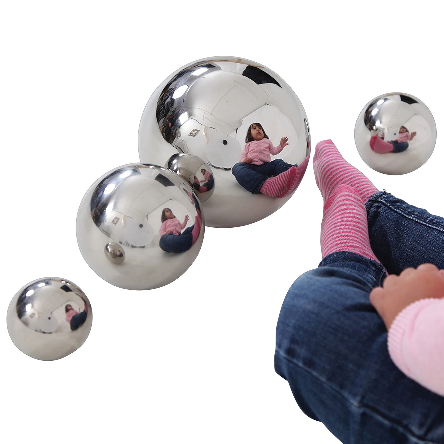 TickiT - 9322 Sensory Reflective Balls - Set of 4 - Mirrored Spheres for Babies and Toddlers - Stainless Steel Sensory Balls for