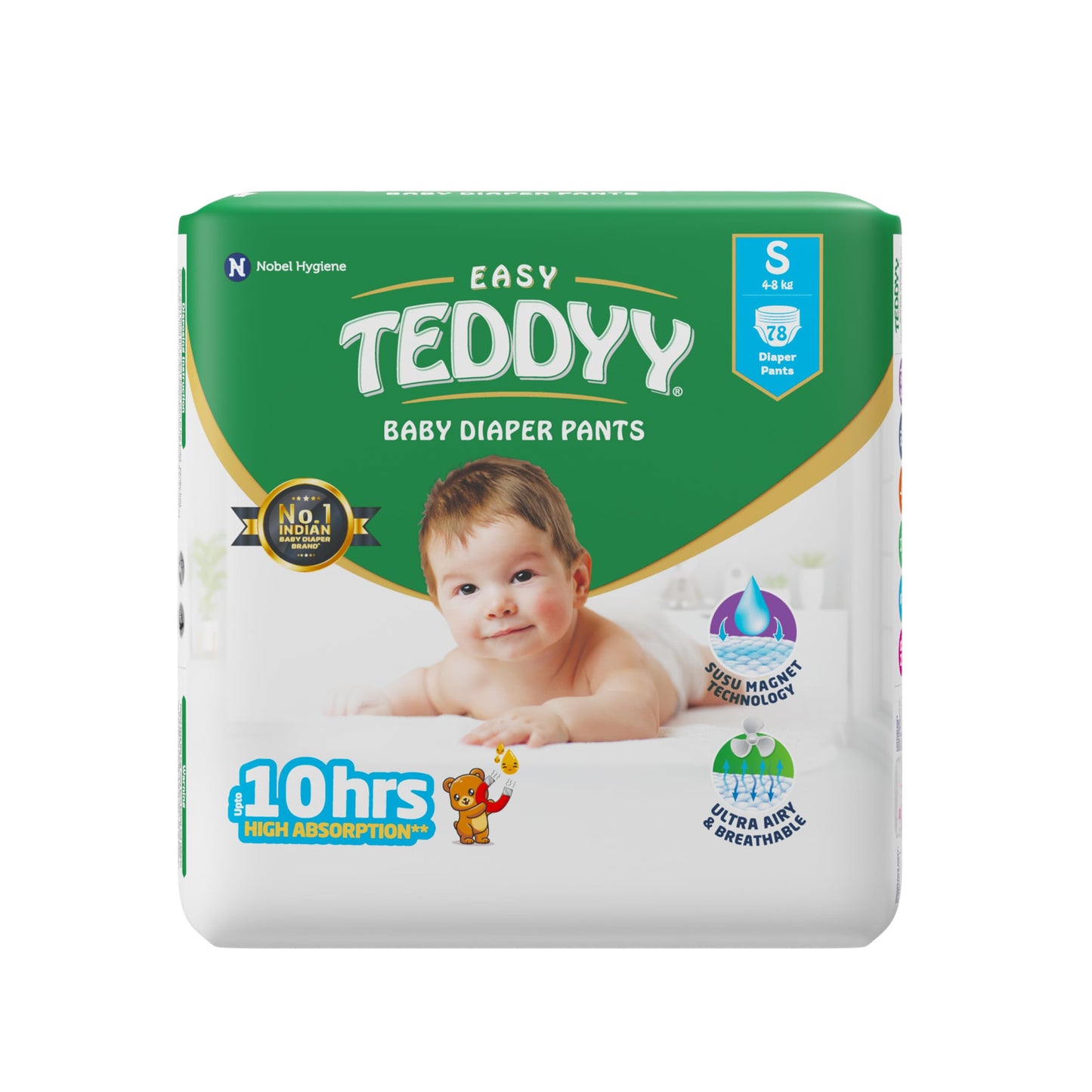 Teddyy Easy Baby S Size Diaper Pant Style | 78 Count (Small) | 48 Kg (Pack Of 1) | Long Protection Hours | AntiBacterial | Air